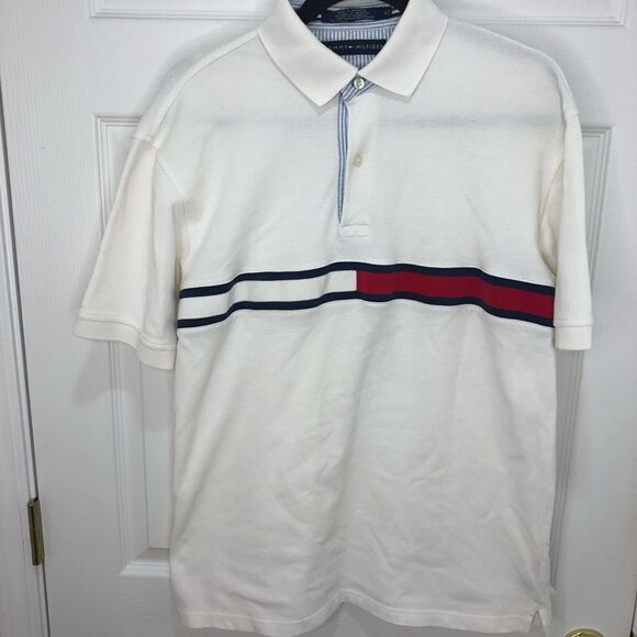 Tommy Hilfiger white shirt sleeve two button polo shirt, size medium - Picture 2 of 11
